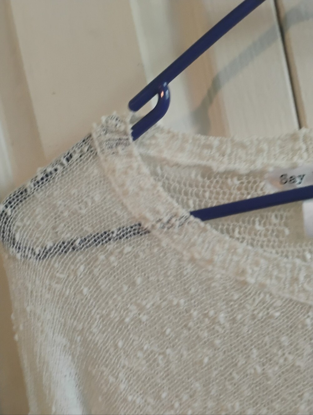Say What? Women’s White Lightweight Knit Sweater with Lace Hem High Low Boho - Picture 8 of 10